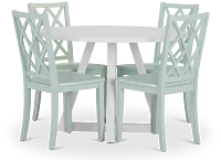 Edgartown White Round Table & 4 Light Blue Wood Chairs