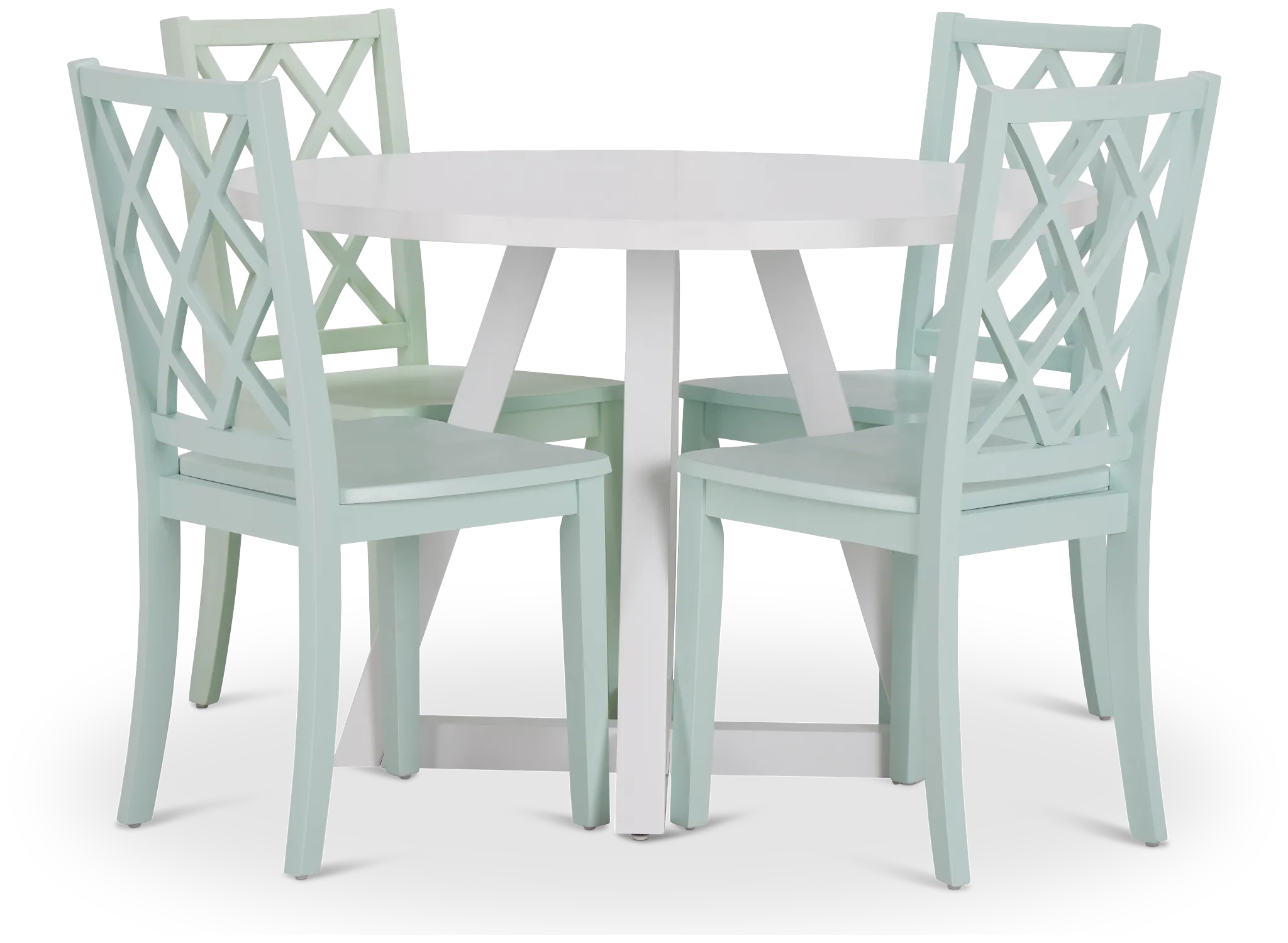 Edgartown White Round Table & 4 Light Blue Wood Chairs