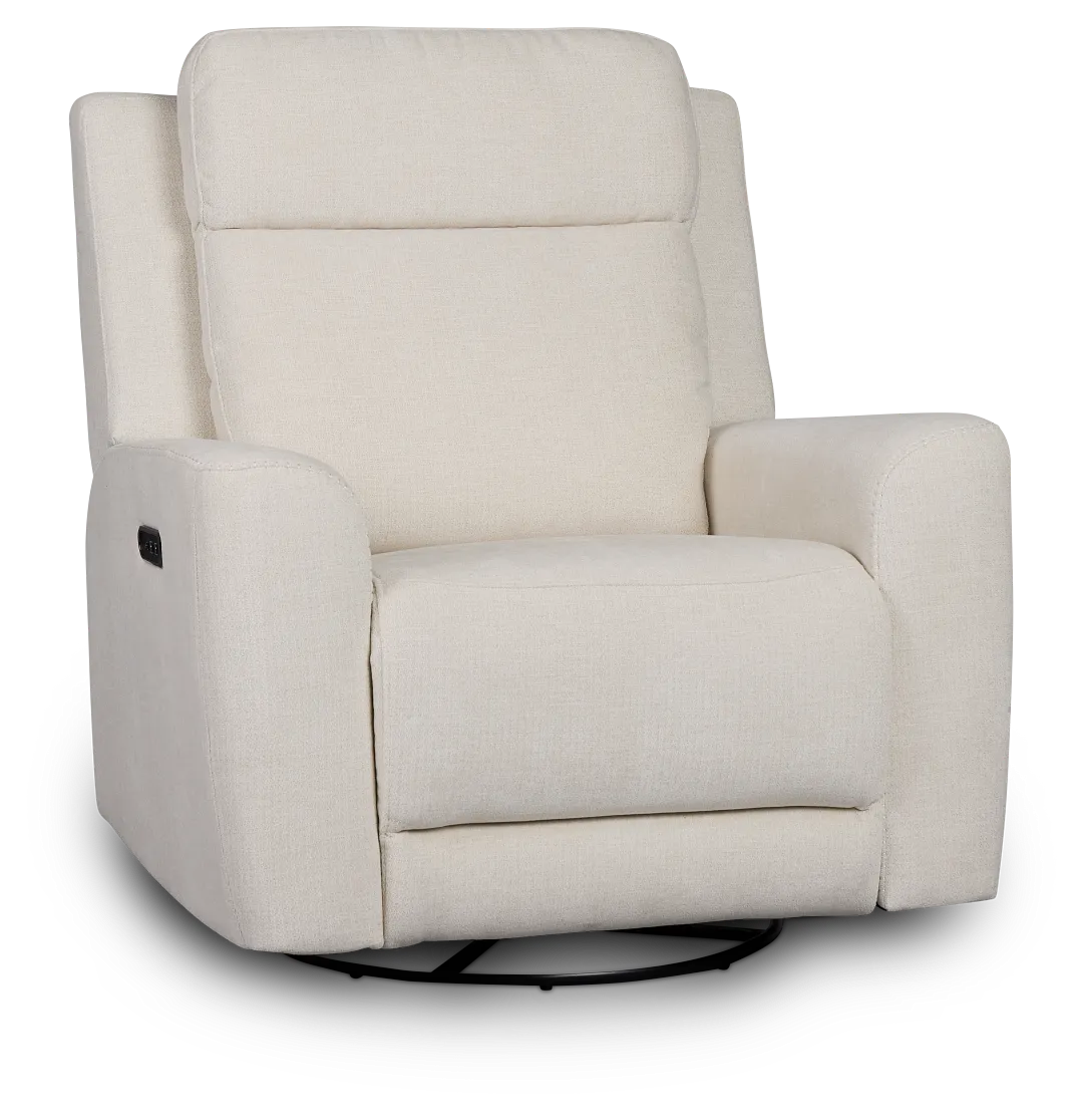 Dean White Fabric Power Swivel Glider Recliner