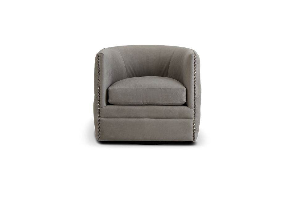 Palazzo Gray Leather Swivel Accent Chair