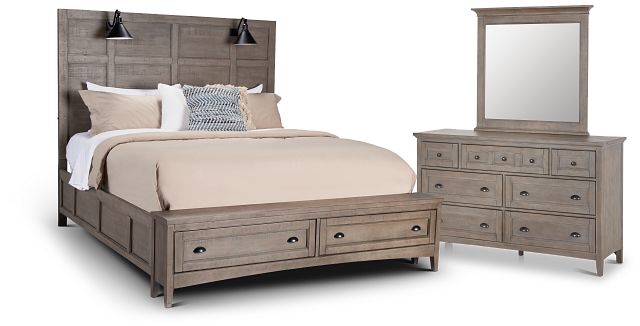 Heron Cove Light Tone Panel Bedroom With Lights & Bench