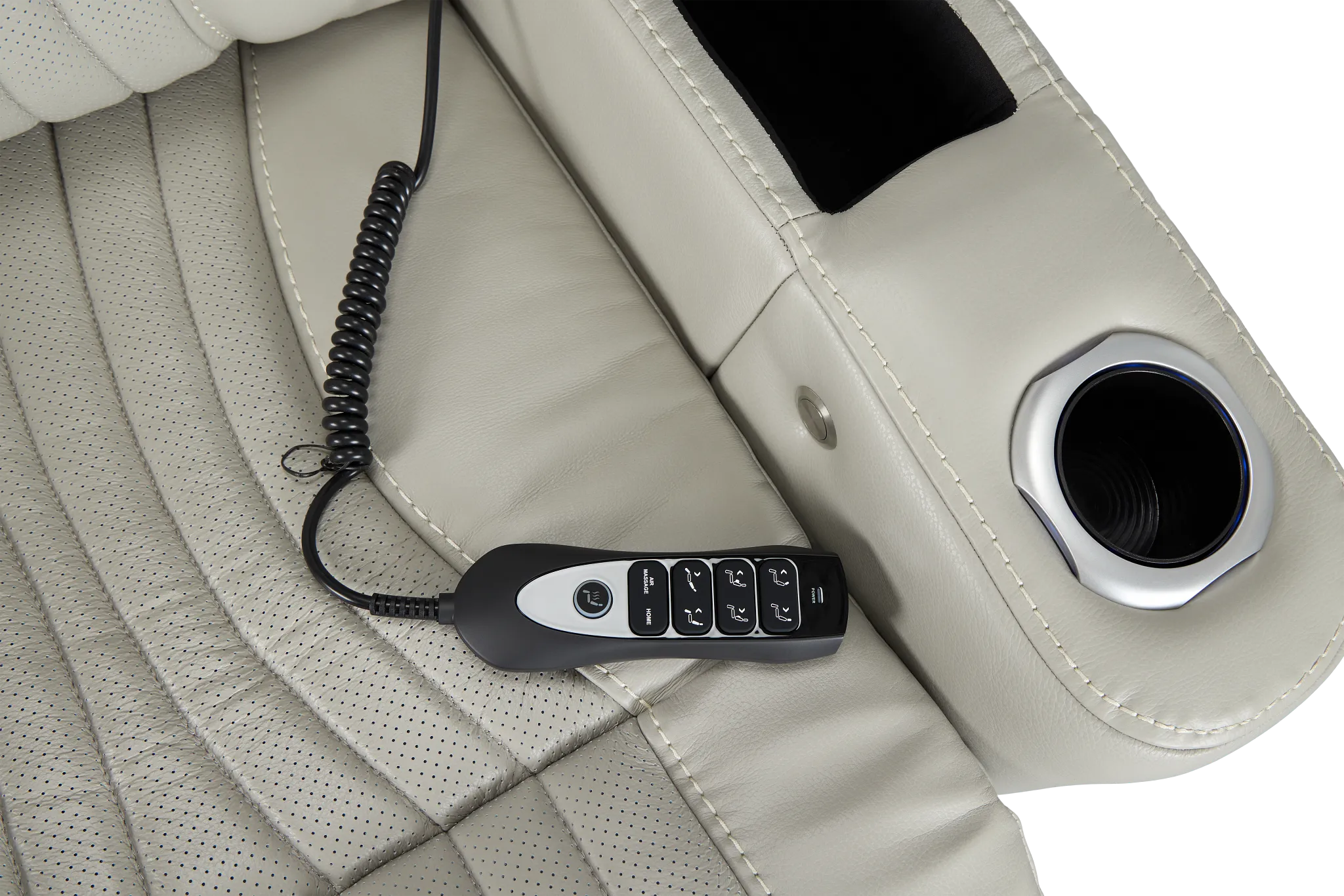 Nova Light Gray Lthr/vinyl Medium 2-arm Triple Power Massage Sectional