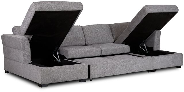Amber Dark Gray Fabric Double Chaise Sleeper Storage Sectional