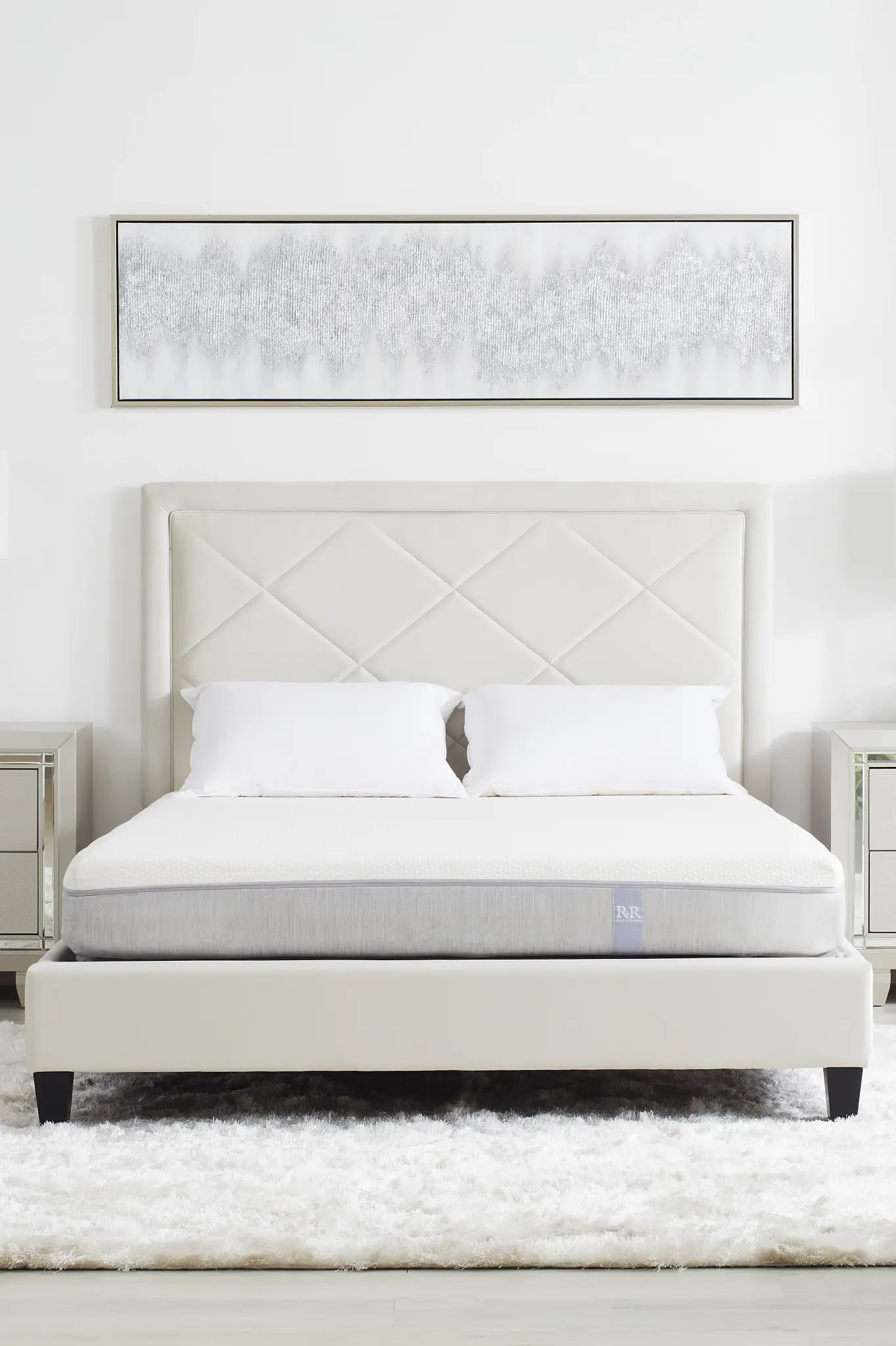 Collin Beige Velvet Platform Bed Collin Beige Velvet Platform Bed