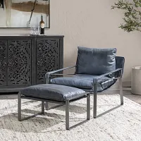 Times Blue Leather Accent Chair