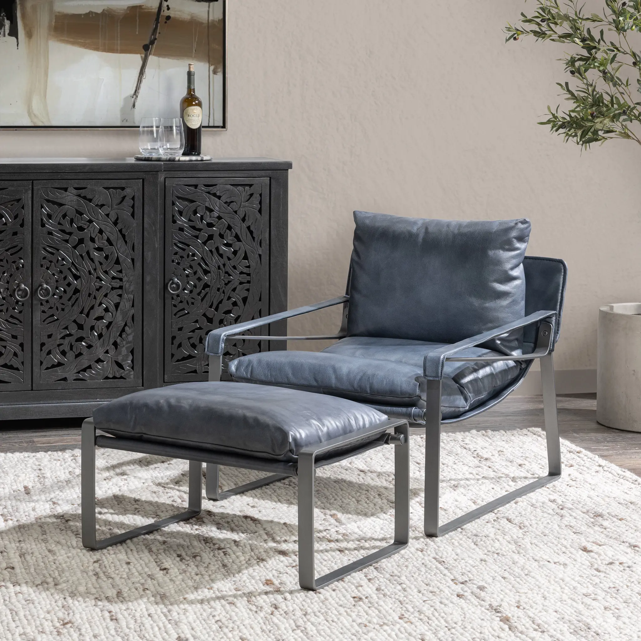 Times Blue Leather Accent Chair Times Blue Leather Accent Chair