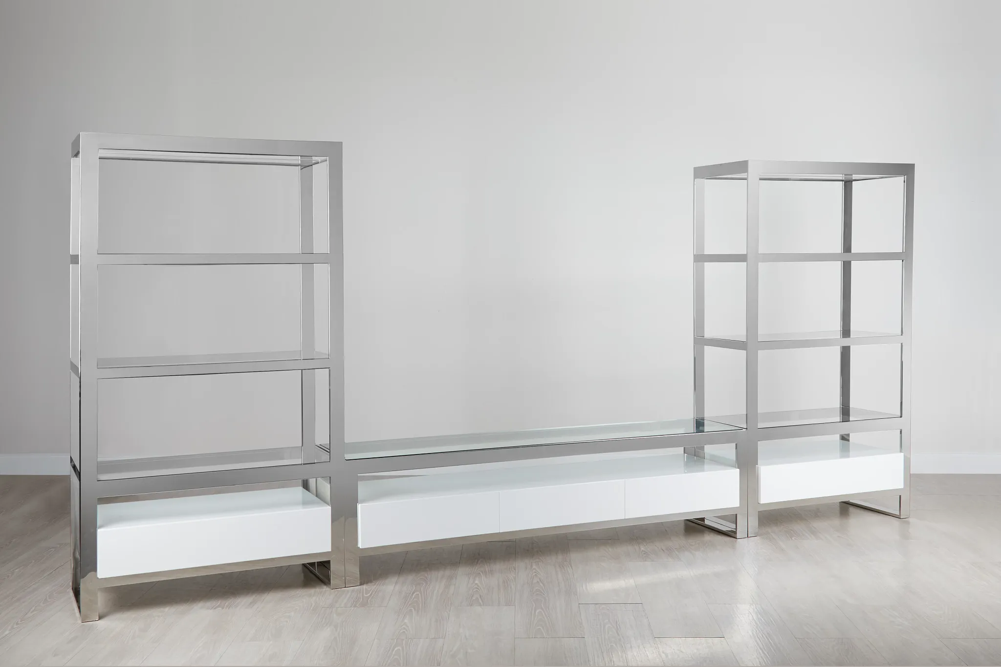 Miami White Glass Entertainment Wall