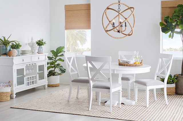 Marina White Round Table & 4 Wood Chairs (4)