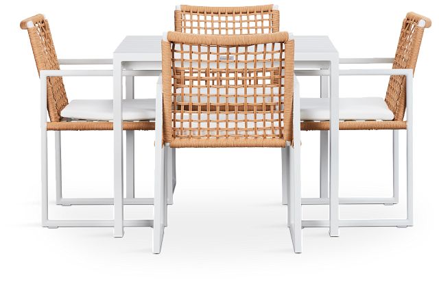 Sunrise White 35" Square Table & 4 Aluminum Arm Chairs