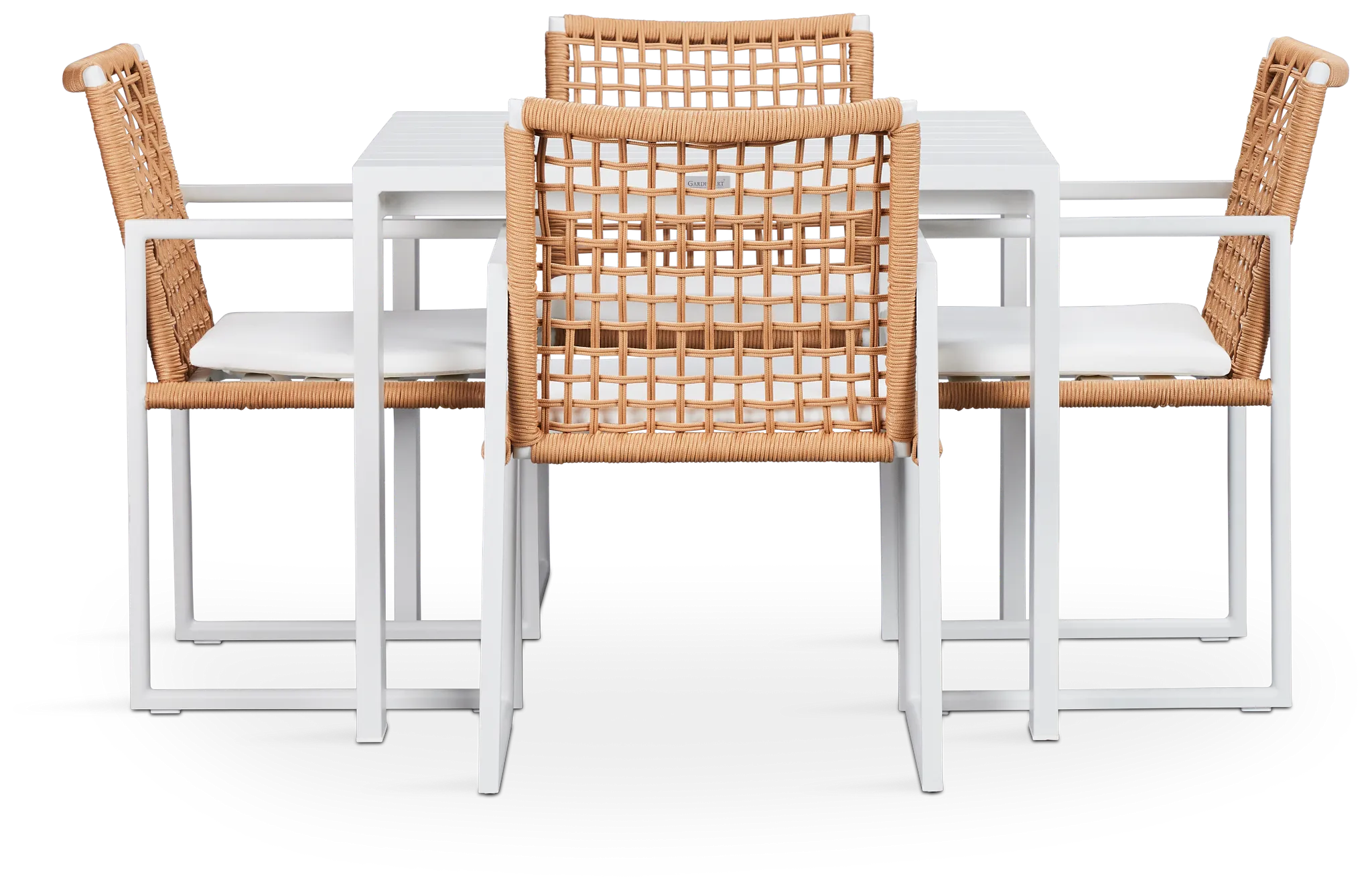 Sunrise White 35" Square Table & 4 Aluminum Arm Chairs