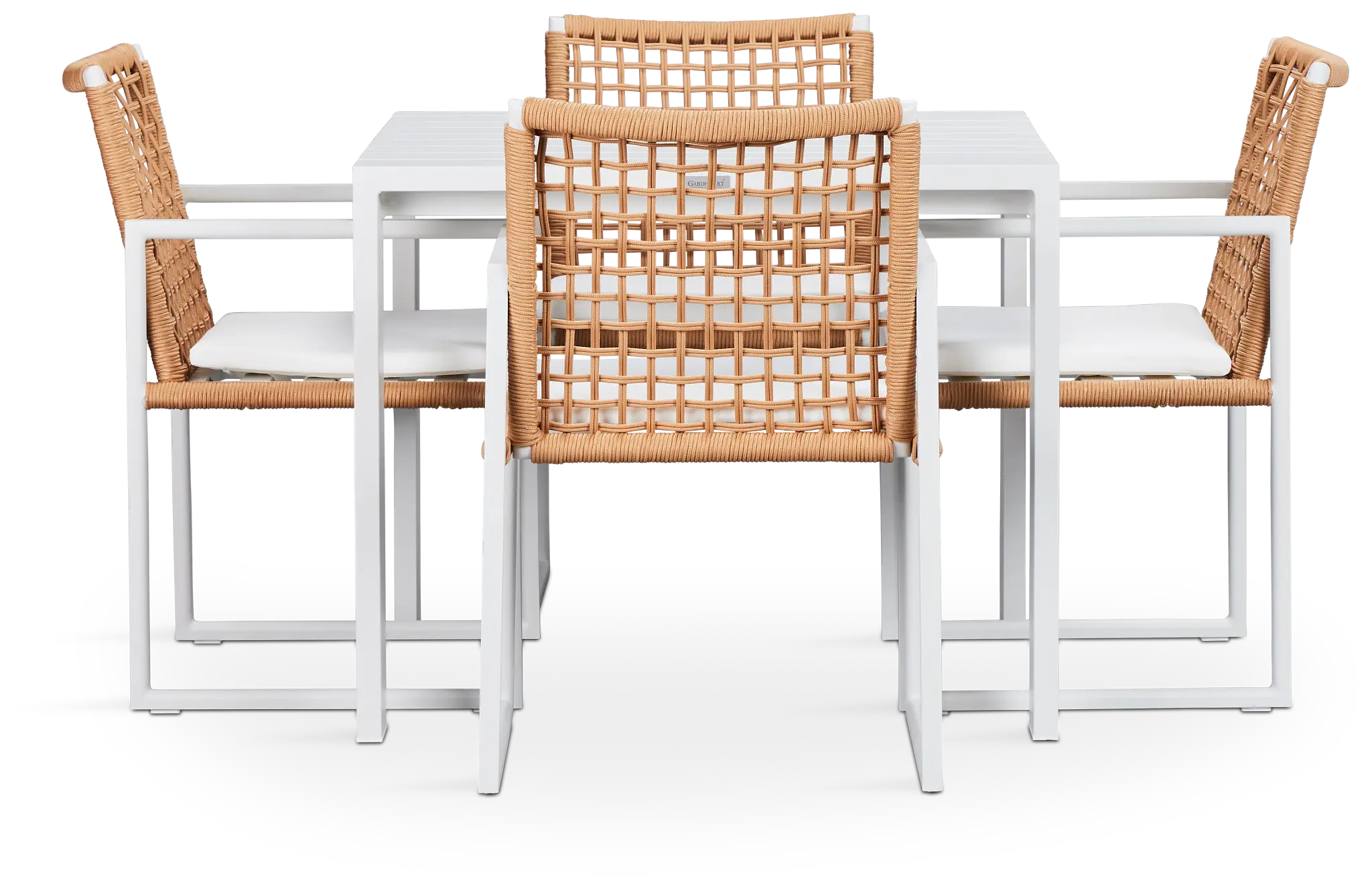 Sunrise White 35" Square Table & 4 Aluminum Arm Chairs Sunrise White 35" Square Table & 4 Aluminum Arm Chairs