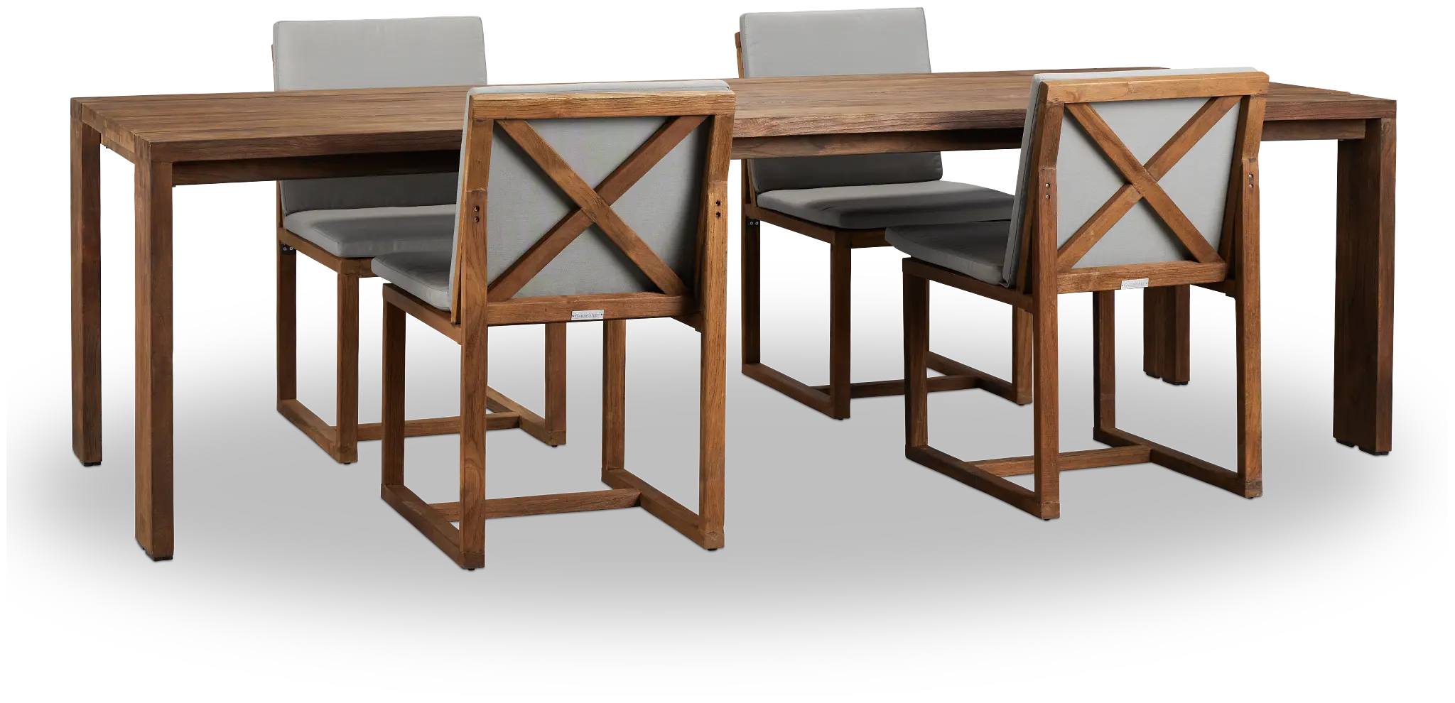 Linear Dark Gray 102" Teak Table & 4 Teak Cushioned Side Chairs Linear Dark Gray 102" Teak Table & 4 Teak Cushioned Side Chairs