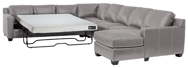 Carson Gray Leather Large Right Chaise Memory Foam Sleeper Sectional