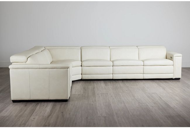 Ainsley White Leather Large Dual Power Reclining Two-arm Sectional
