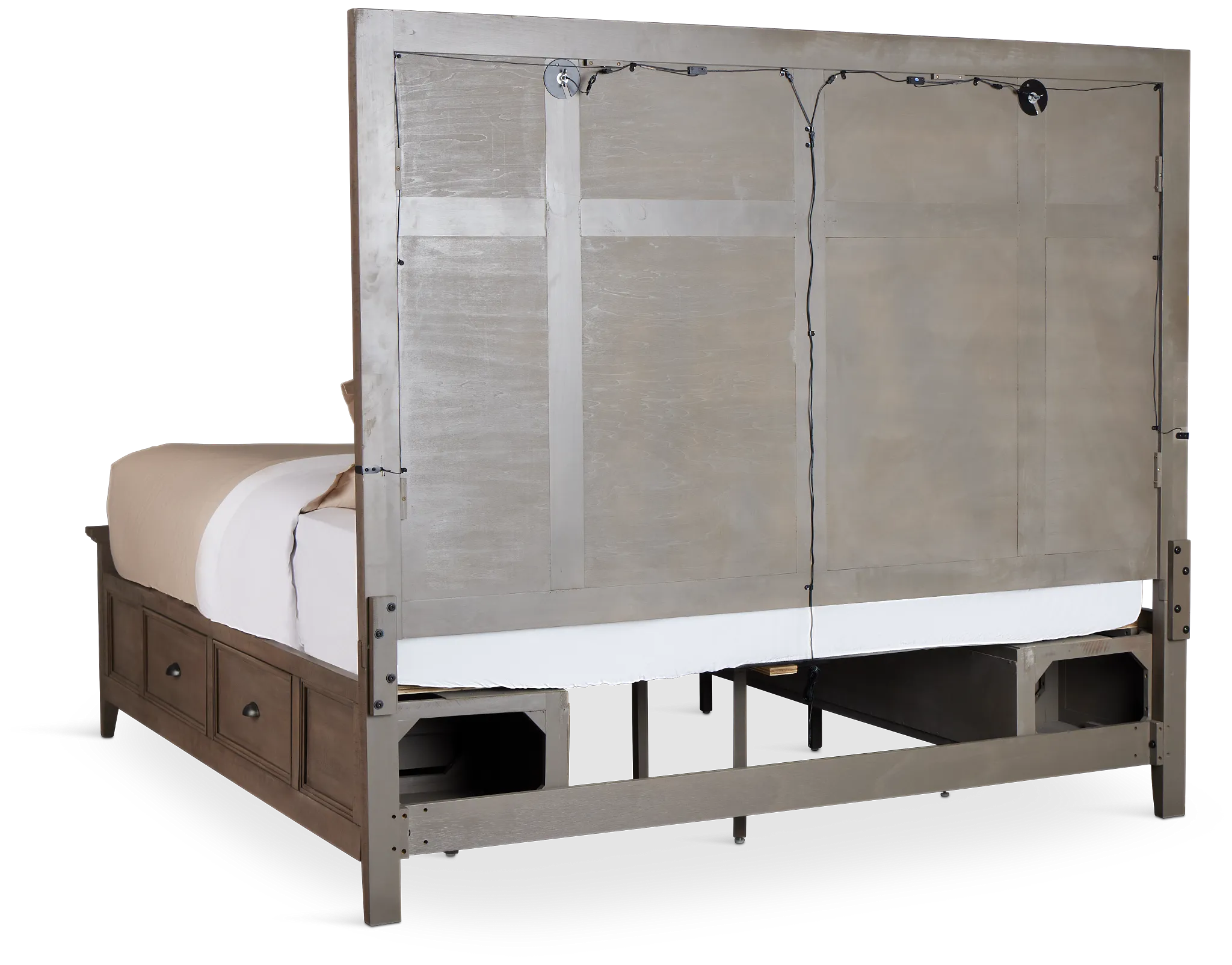 Heron Cove Light Tone Storage Panel Bed With Lights
