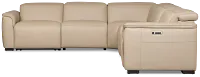 Flexsteel Brodie Taupe Lthr/vinyl Medium Triple Power 2-arm Sectional