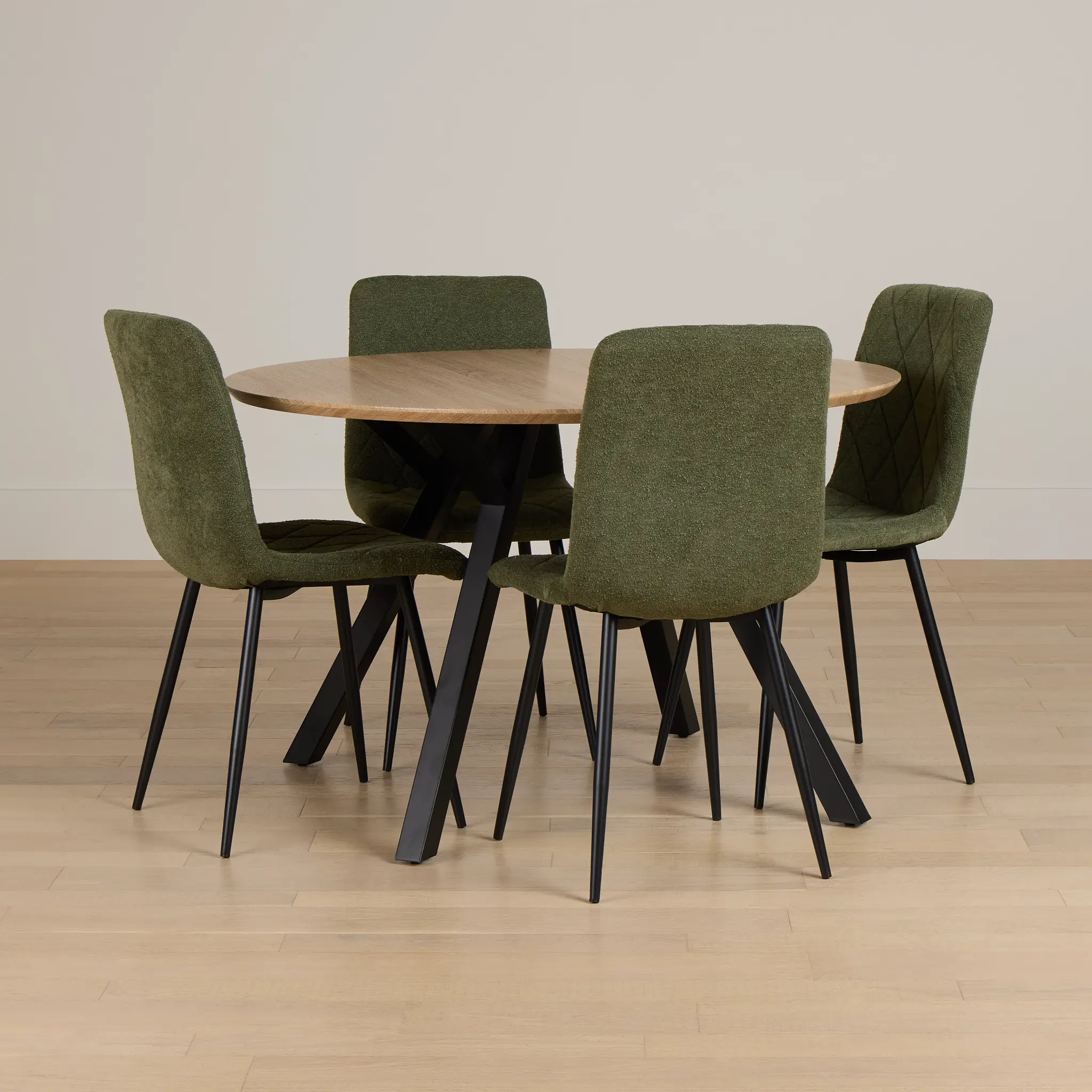 Lynden Light Tone Round Table & 4 Green Upholstered Side Chairs Lynden Light Tone Round Table & 4 Green Upholstered Side Chairs