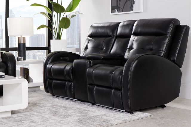 Omega Black Micro Power Reclining Console Loveseat