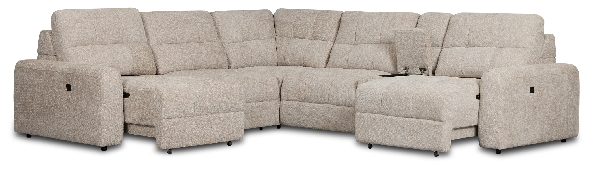 Hendrix Light Taupe Fabric Medium Dual Power 2 Arm Extension Chaise Sectional