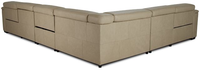 Ainsley Beige Leather Large Dual Power Reclining Two-arm Sectional