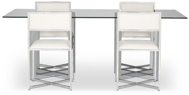 Amalfi White Glass Rectangular Table & 4 Metal Chairs