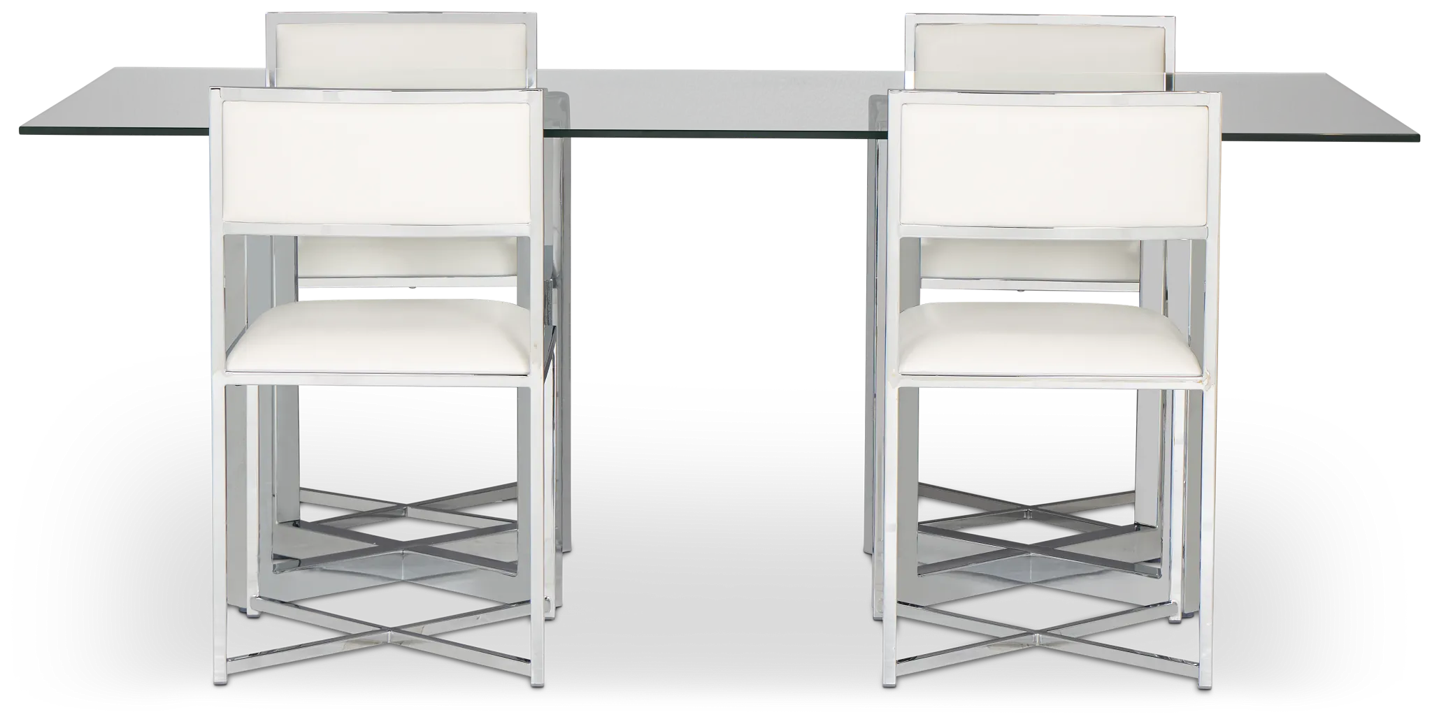 Amalfi White Glass Rectangular Table & 4 Metal Chairs