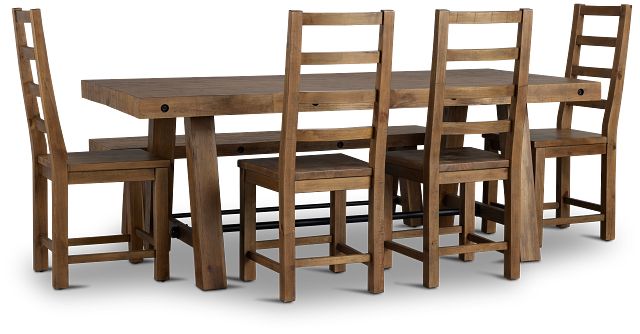 Maxton Mid Tone Rectangular Table With 4 Side Chairs & Bench