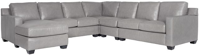 Carson Gray Leather Large Left Chaise Sectional