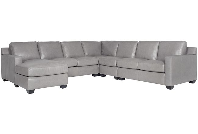 Carson Gray Leather Large Left Chaise Sectional