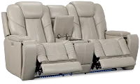 Eclipse Light Gray Lthr/vinyl Power Reclining Console Loveseat W/ Massage