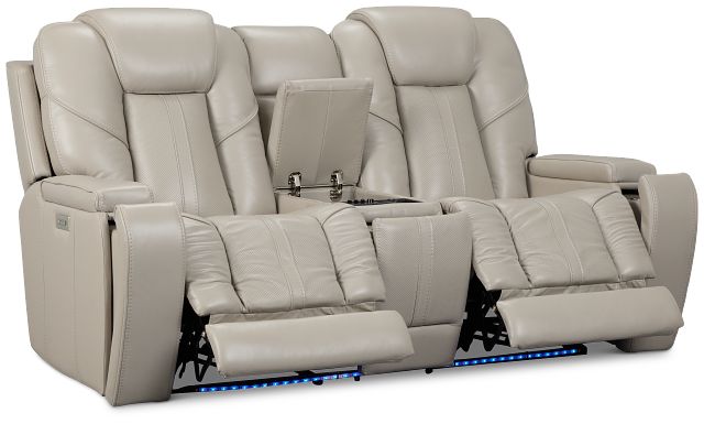 Eclipse Light Gray Lthr/vinyl Power Reclining Console Loveseat W/ Massage