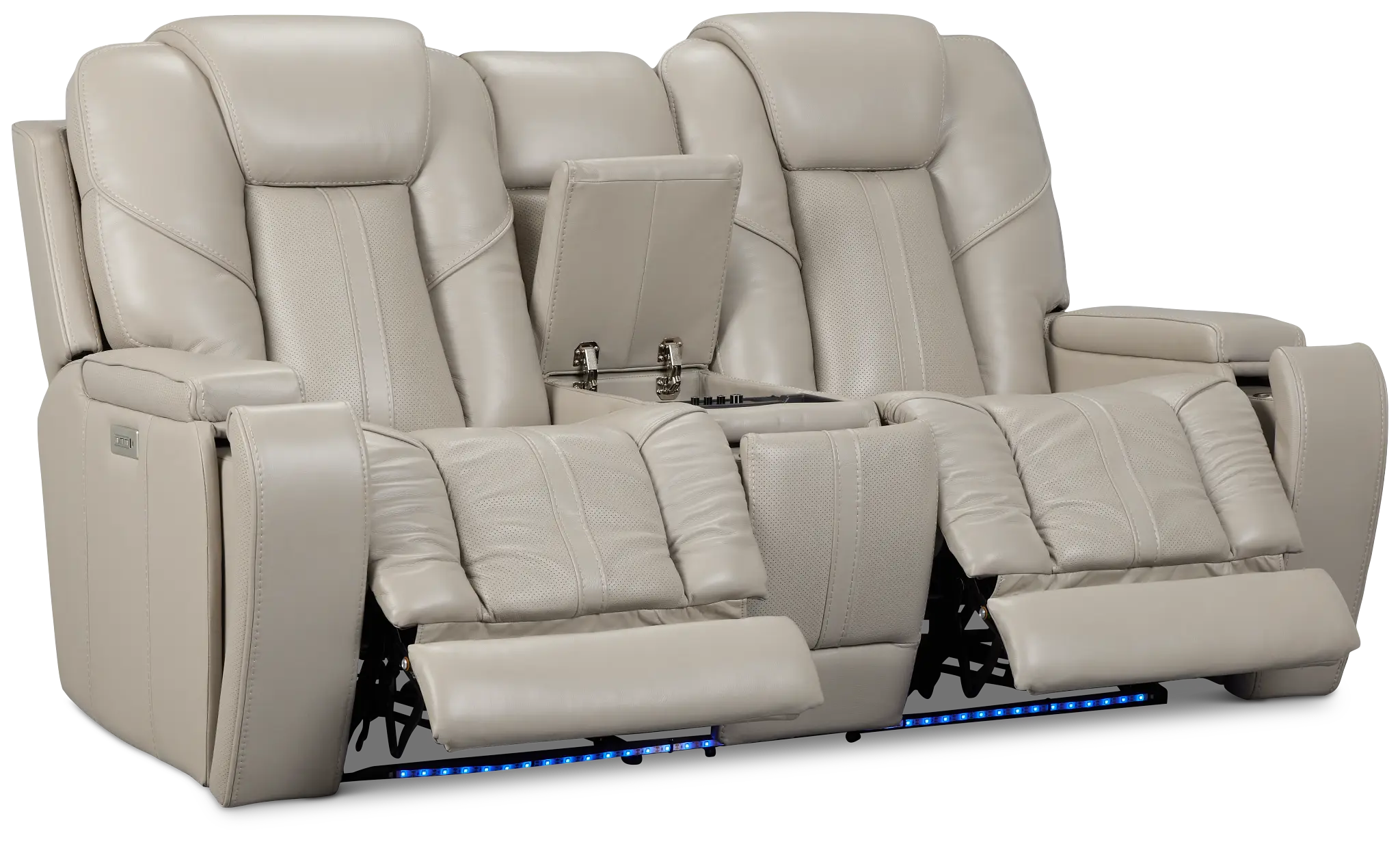 Eclipse Light Gray Lthr/vinyl Power Reclining Console Loveseat W/ Massage Eclipse Light Gray Lthr/vinyl Power Reclining Console Loveseat W/ Massage