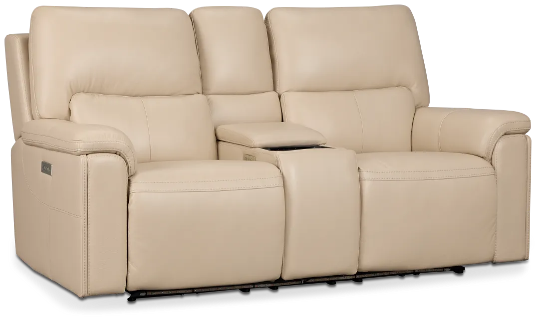Fallon Beige Lthr/vinyl Power Reclining Console Loveseat W/ Massage