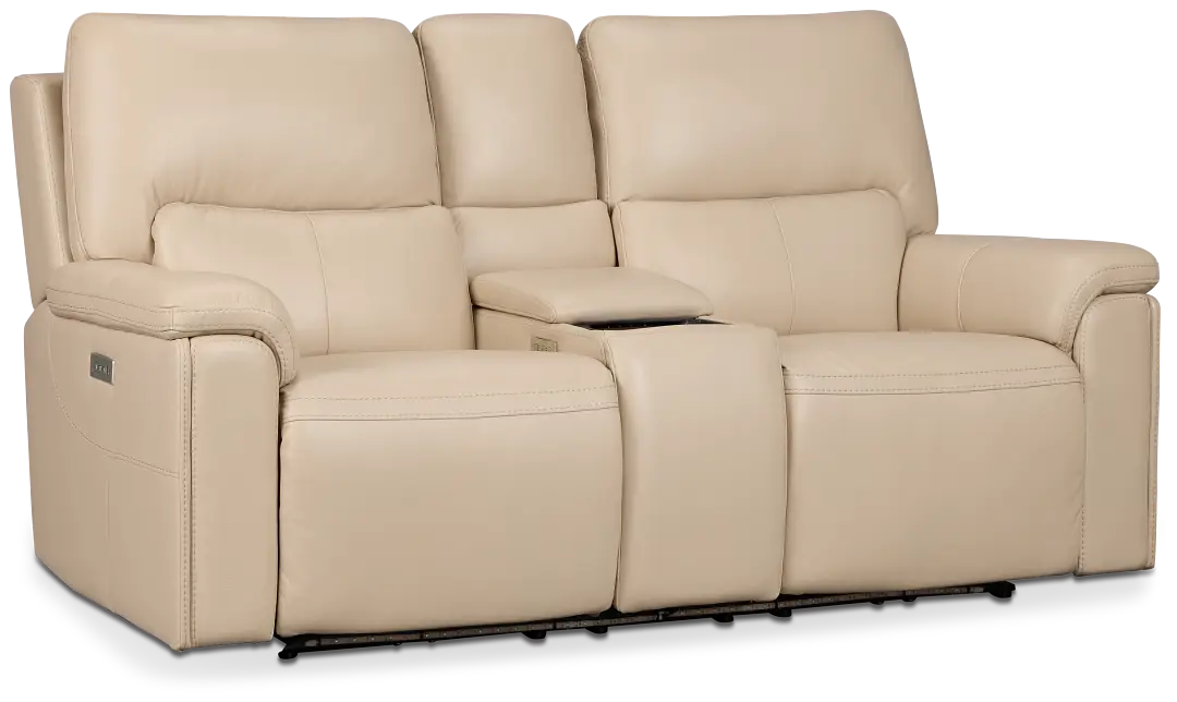 Fallon Beige Lthr/vinyl Power Reclining Console Loveseat W/ Massage Fallon Beige Lthr/vinyl Power Reclining Console Loveseat W/ Massage