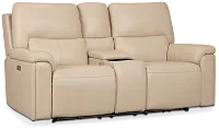 Fallon Beige Lthr/vinyl Power Reclining Console Loveseat W/ Massage