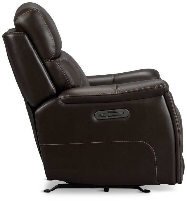 Wells Dark Brown Lthr/vinyl Power Recliner With Heat And Massage