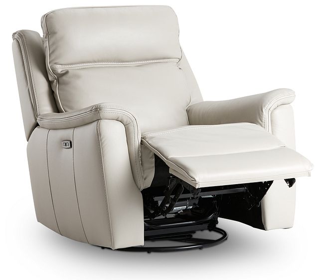 Aiden Light Gray Leather Power Glider Recliner With Power Headrest