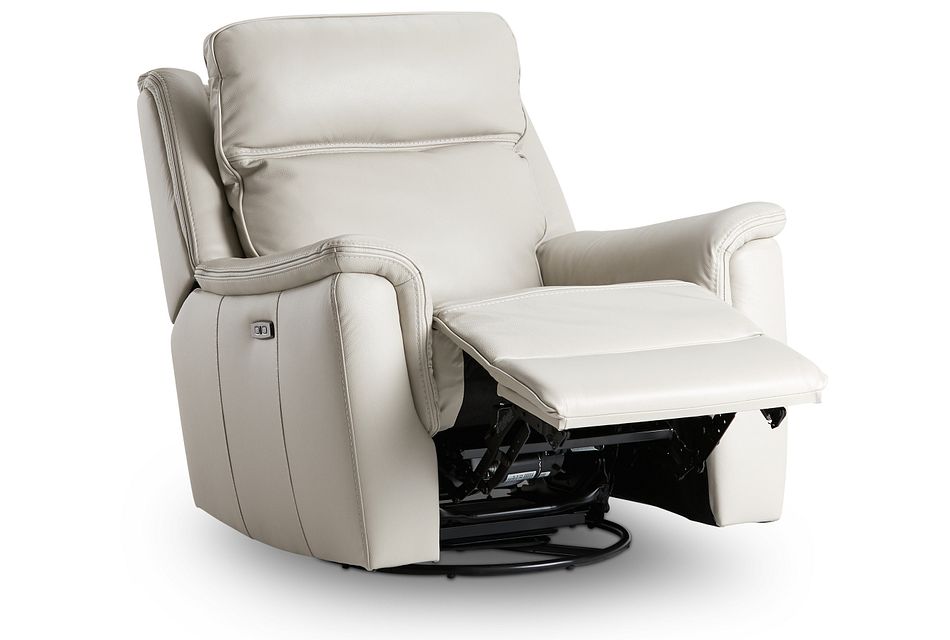 Aiden Light Gray LEATHER Power Glider Recliner with Power Headrest, (1)
