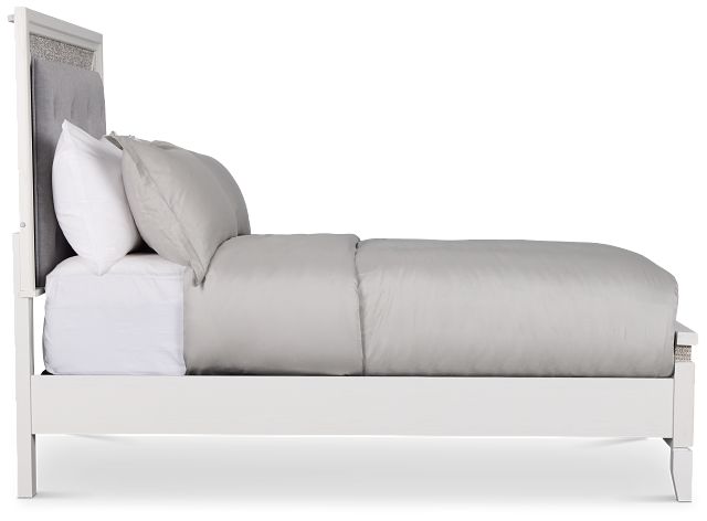 Alessandria White Uph Panel Bed With Lights