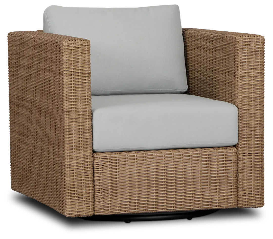 Montecito Light Tone Swivel Chair With Light Blue Cushions