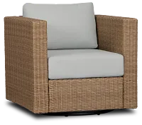 Montecito Light Tone Swivel Chair With Light Blue Cushions