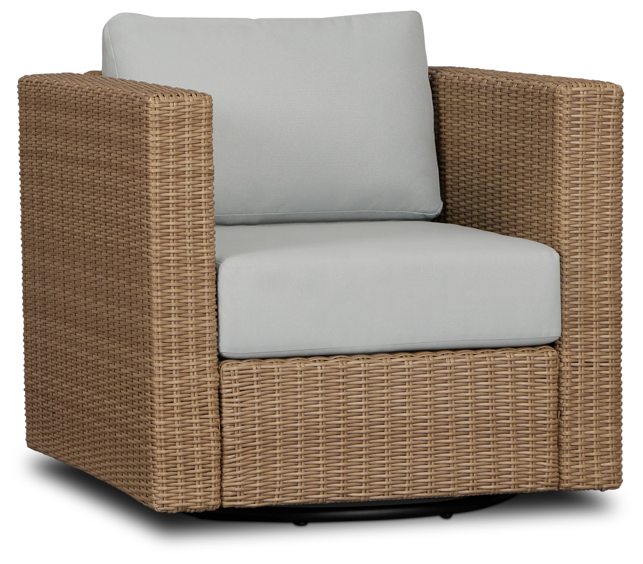 Montecito Light Tone Swivel Chair With Light Blue Cushions