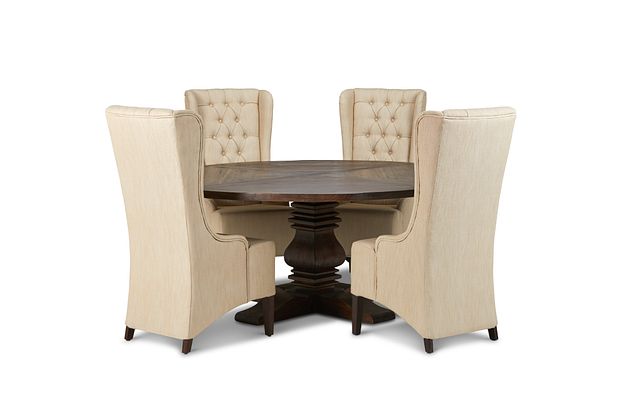 Hadlow Mid Tone 72" Round Table & 4 Upholstered Chairs
