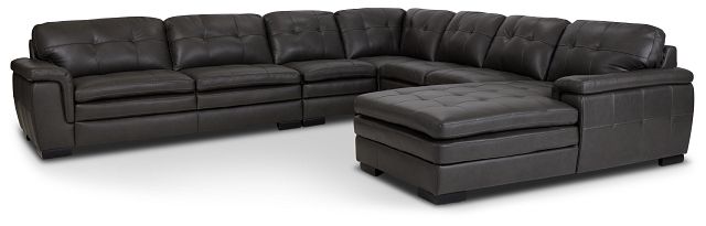Braden Dark Gray Leather Large Right Chaise Sectional (1)