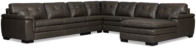 Braden Dark Gray Leather Large Right Chaise Sectional