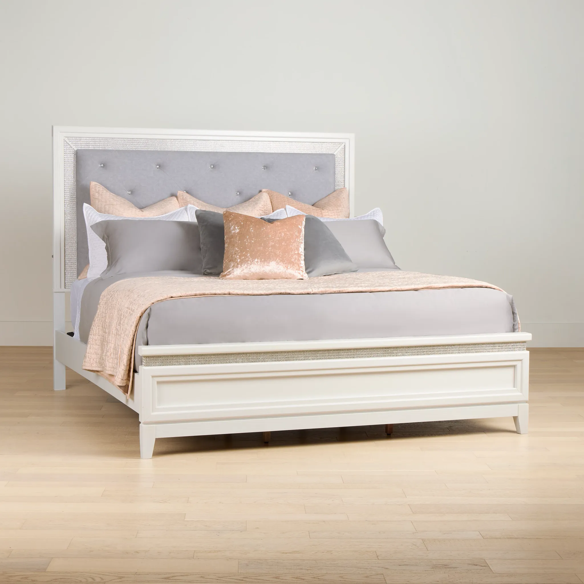 Alessandria White Uph Panel Bed With Lights