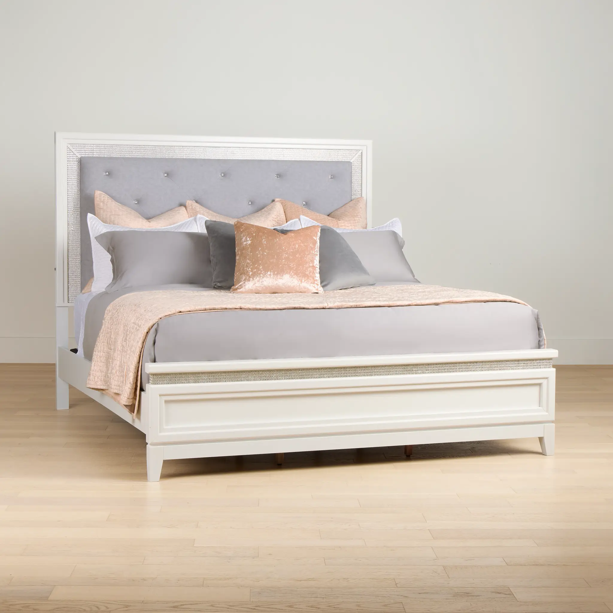 Alessandria White Uph Panel Bed With Lights Alessandria White Uph Panel Bed With Lights