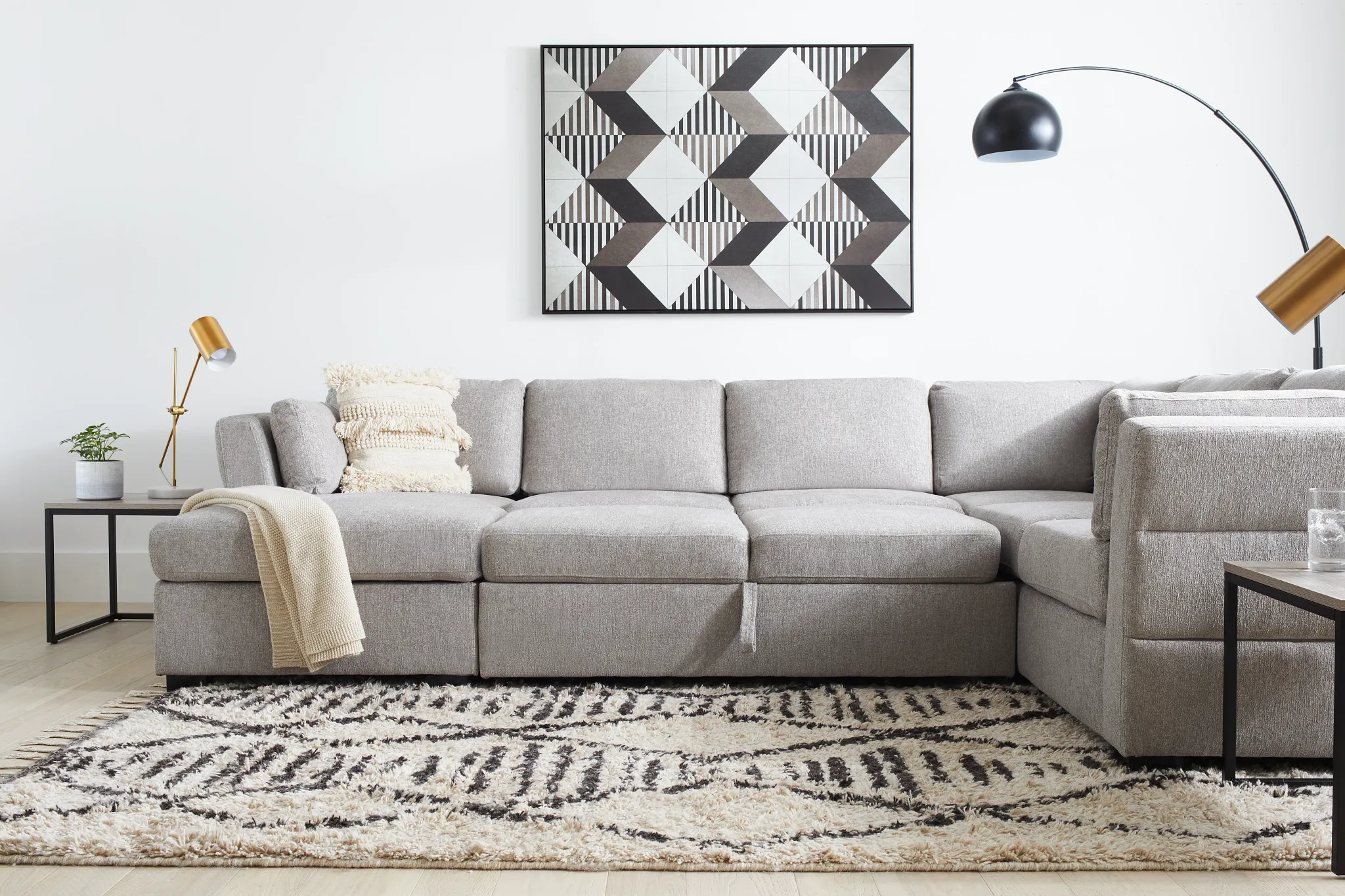 Amber Light Gray Fabric Large Left Chaise Storage Sleeper Sectional