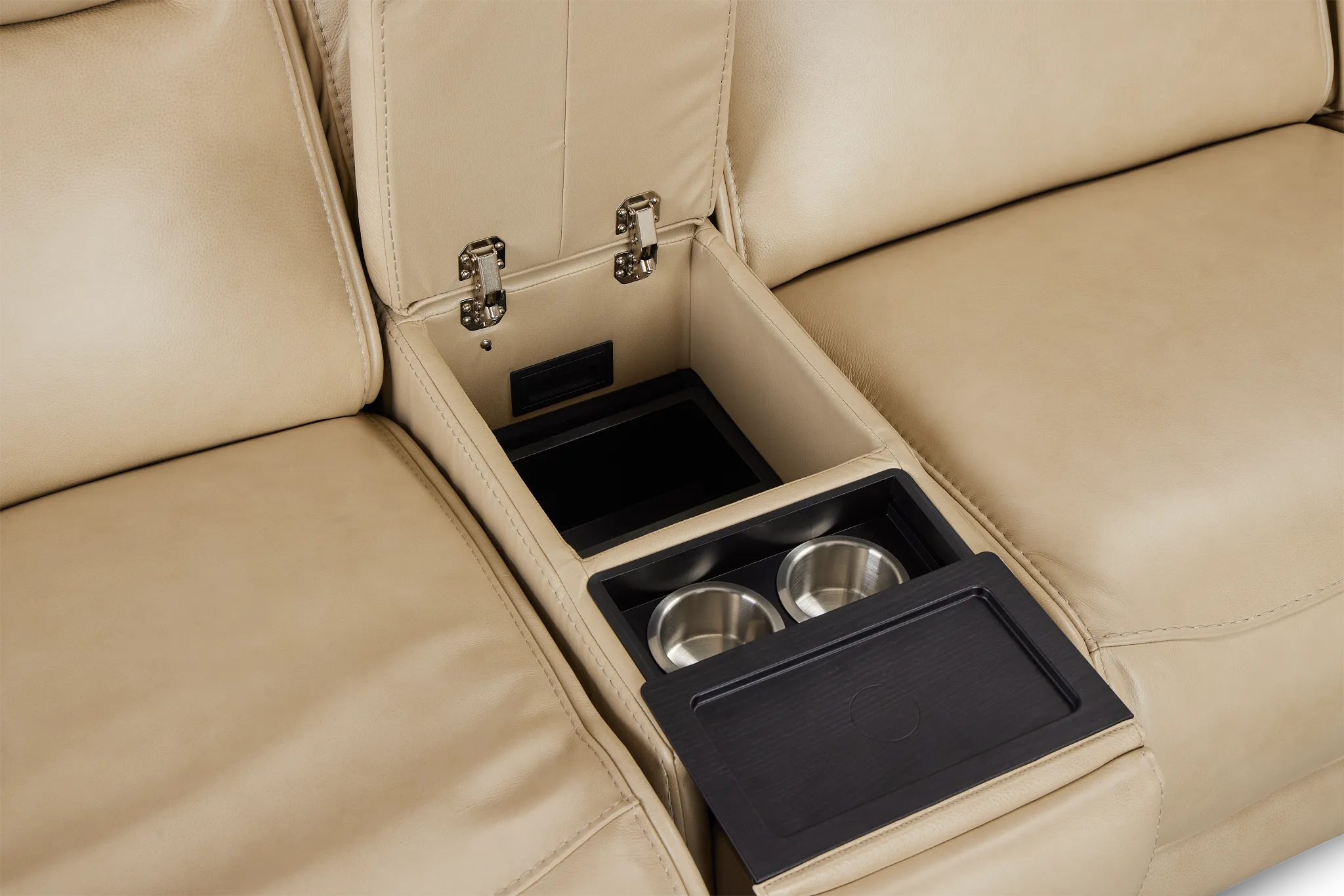 Casey Light Beige Lthr/vinyl Large Dual Power Reclining Two-arm Sectional