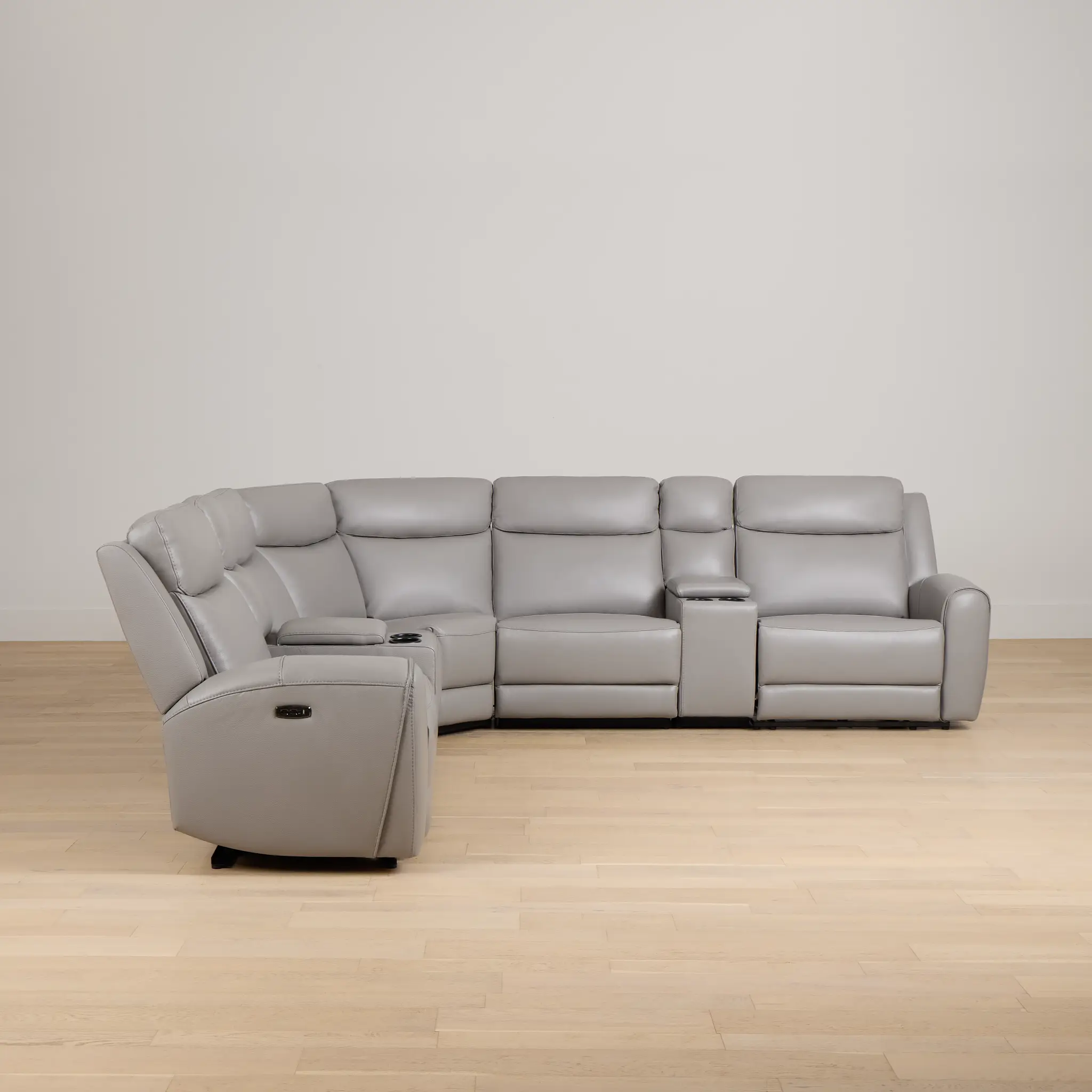 Walker Light Gray Lthr/vinyl Large Dual Power Reclining Two-arm Sectional Walker Light Gray Lthr/vinyl Large Dual Power Reclining Two-arm Sectional